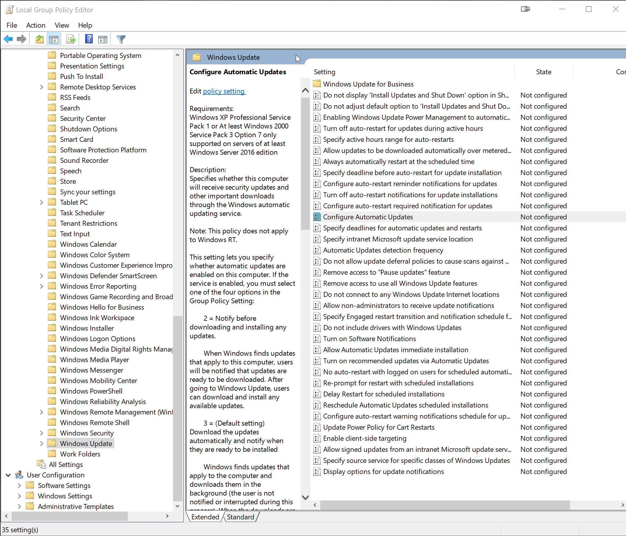 Windows Update Settings