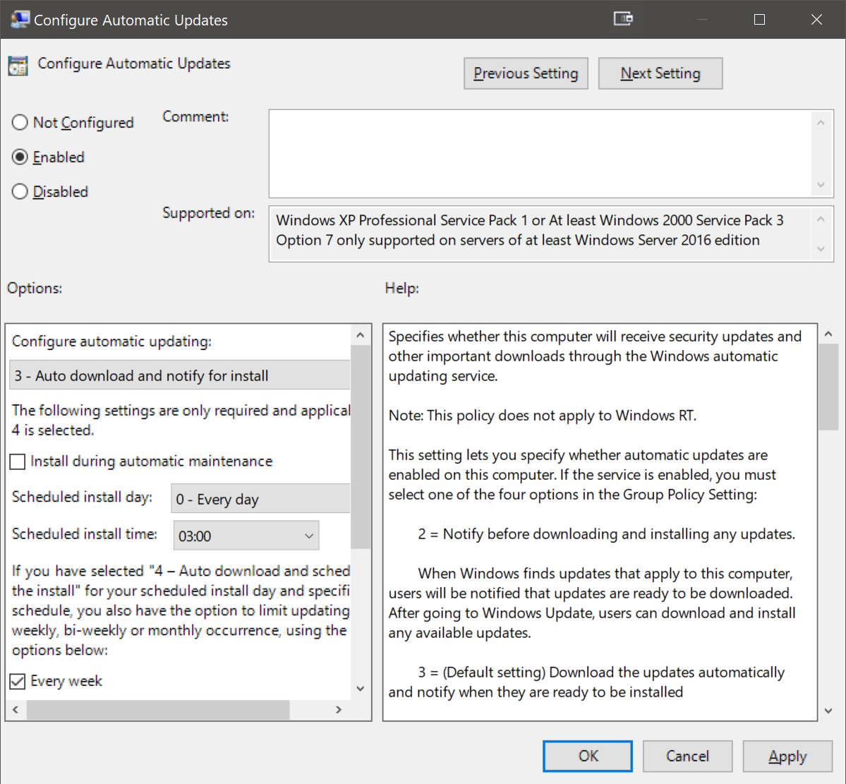Windows Update Settings